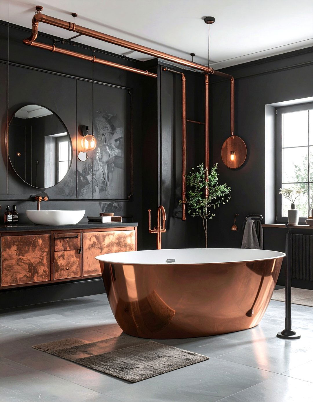 Black And Copper Detail - 30 black bathroom design ideas