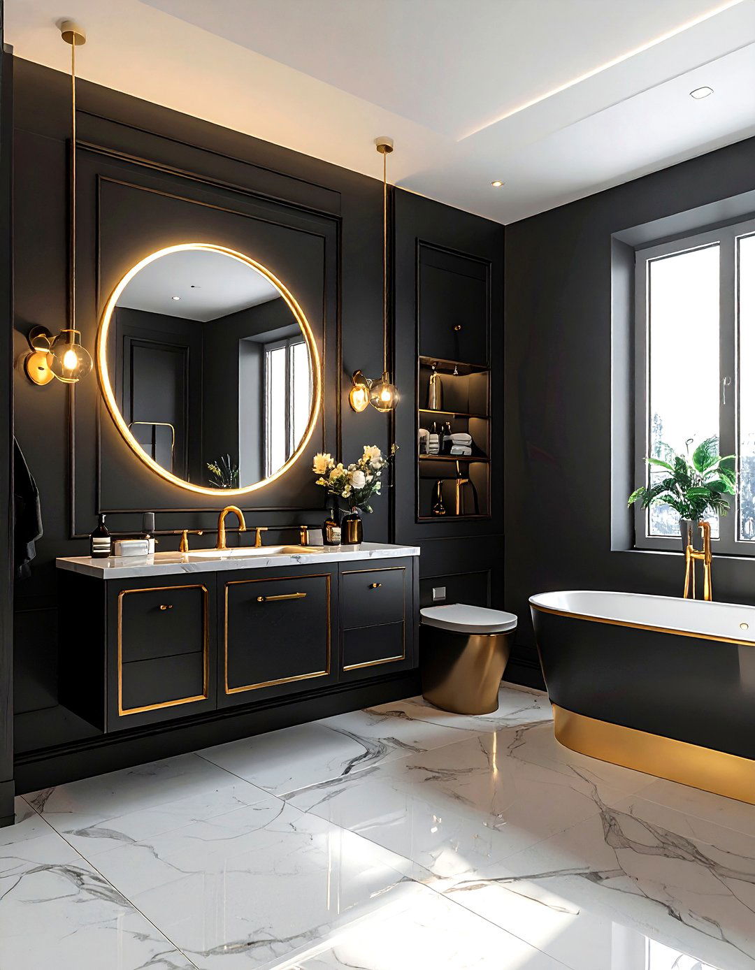Black And Gold Bathroom - 30 dark black bathroom ideas