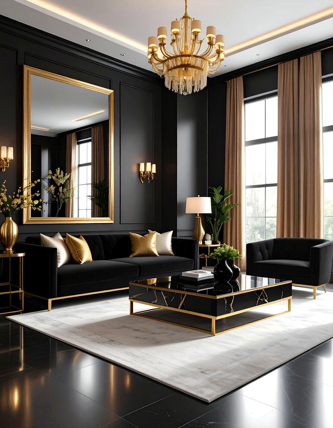 Black And Gold Living Room - 30 black living room design ideas