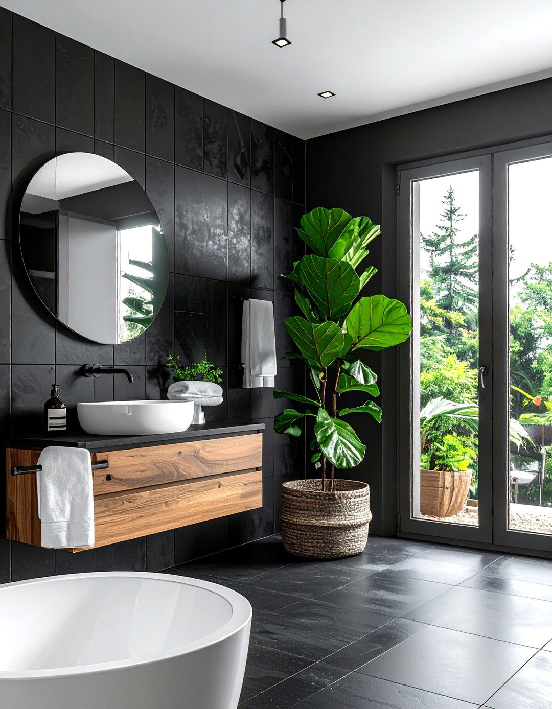 Black And Green Plant - 30 black bathroom design ideas