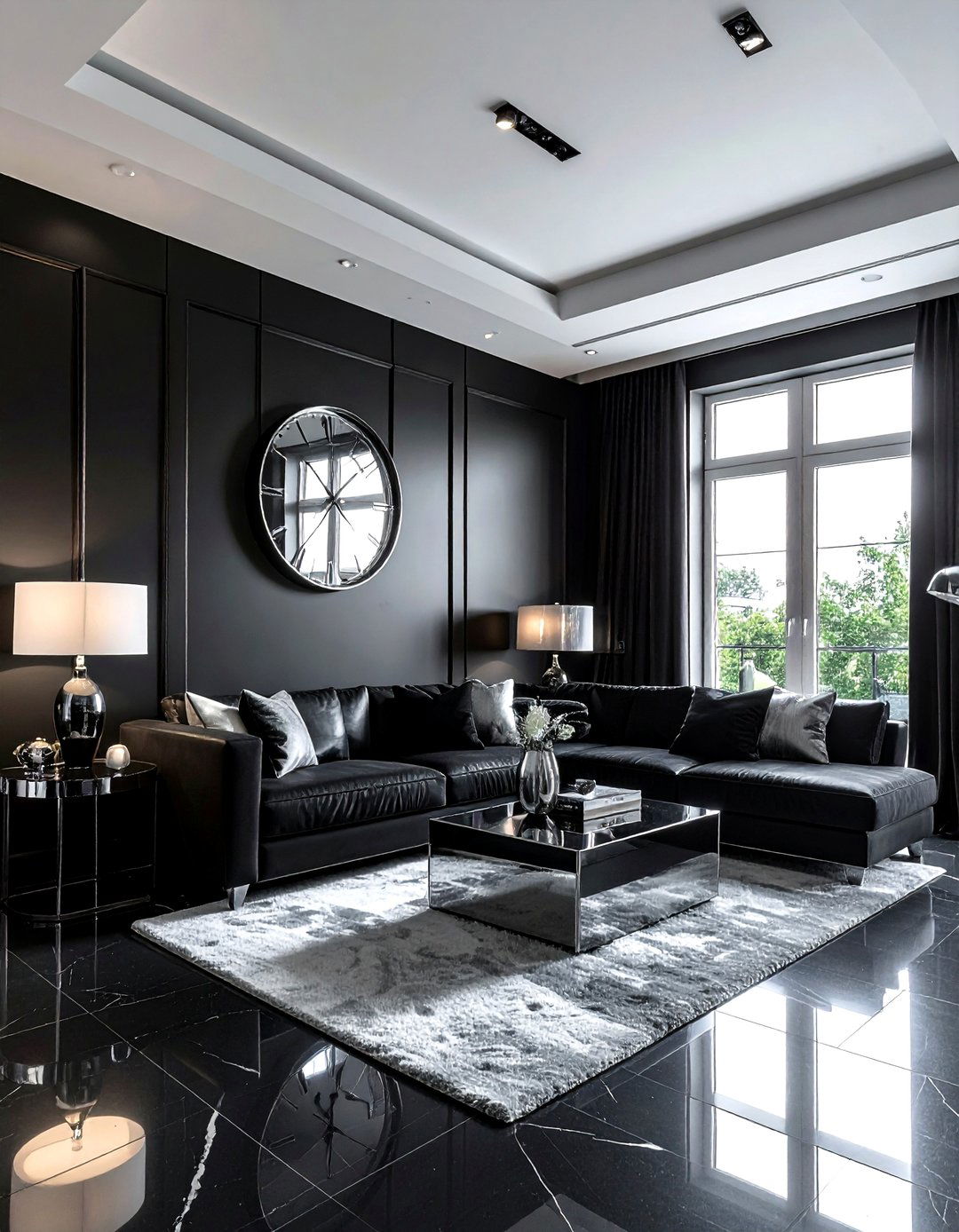 Black And Silver High Contrast Living Room - 30 silver accent living room ideas