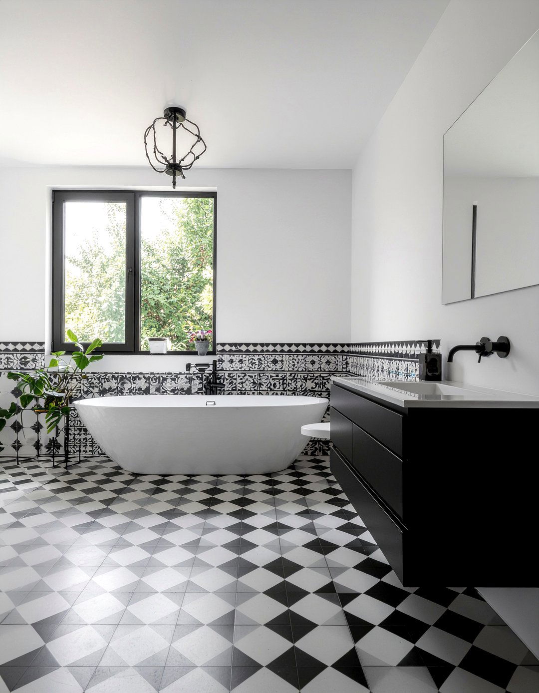 Black And White Cement Tile Floor - 30 Moroccan tile bathroom ideas