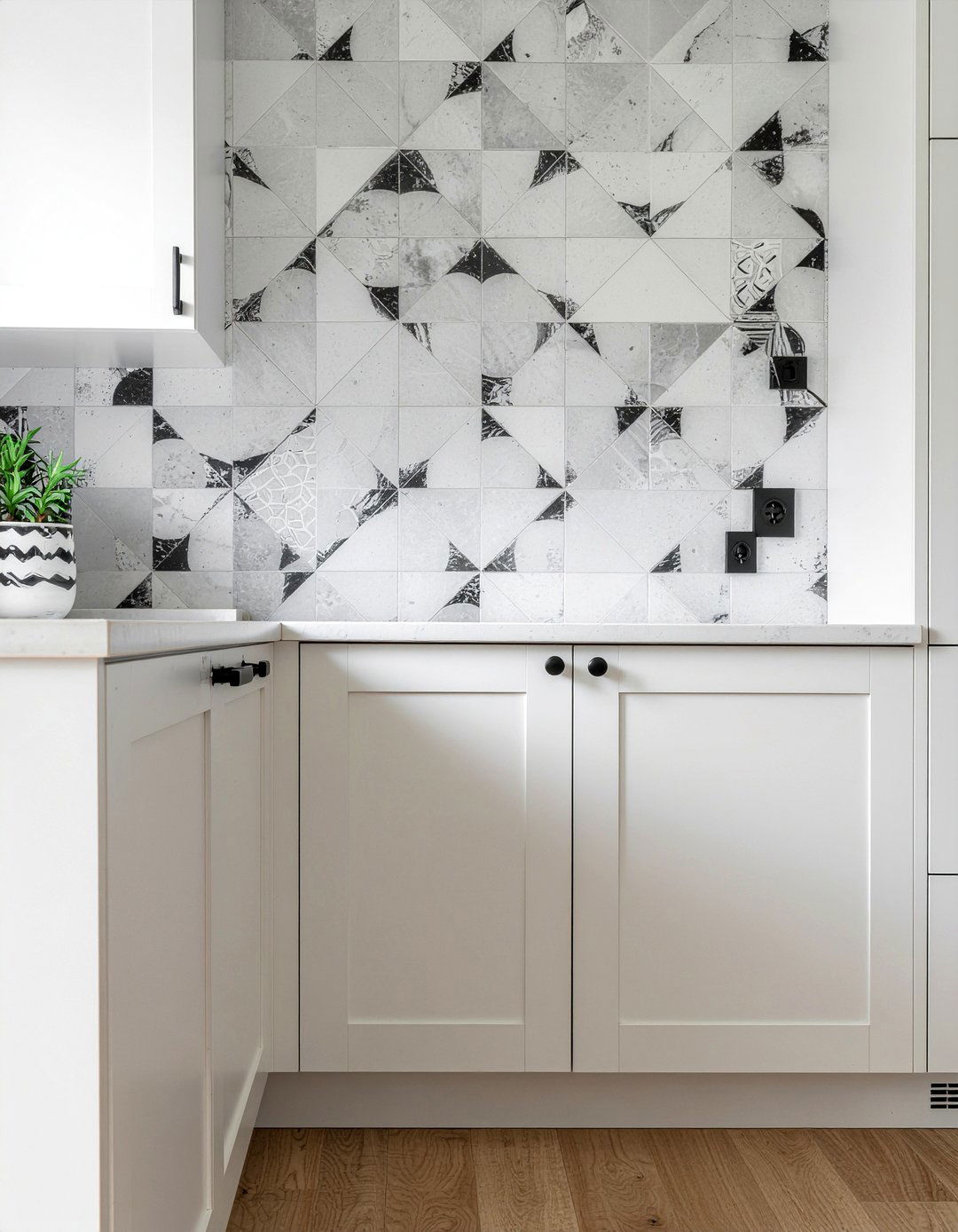 Black And White Geometric Cement Tile - 30 cement tile kitchen backsplash ideas