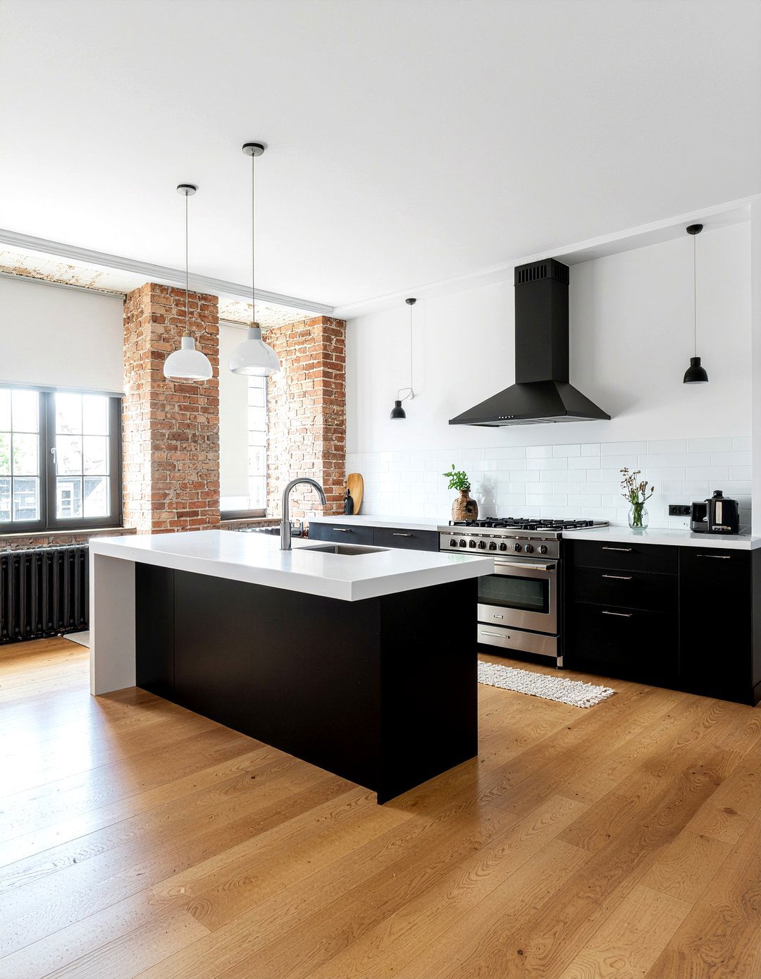 Black And White Kitchen With Exposed Brick - 30 black and white kitchen ideas