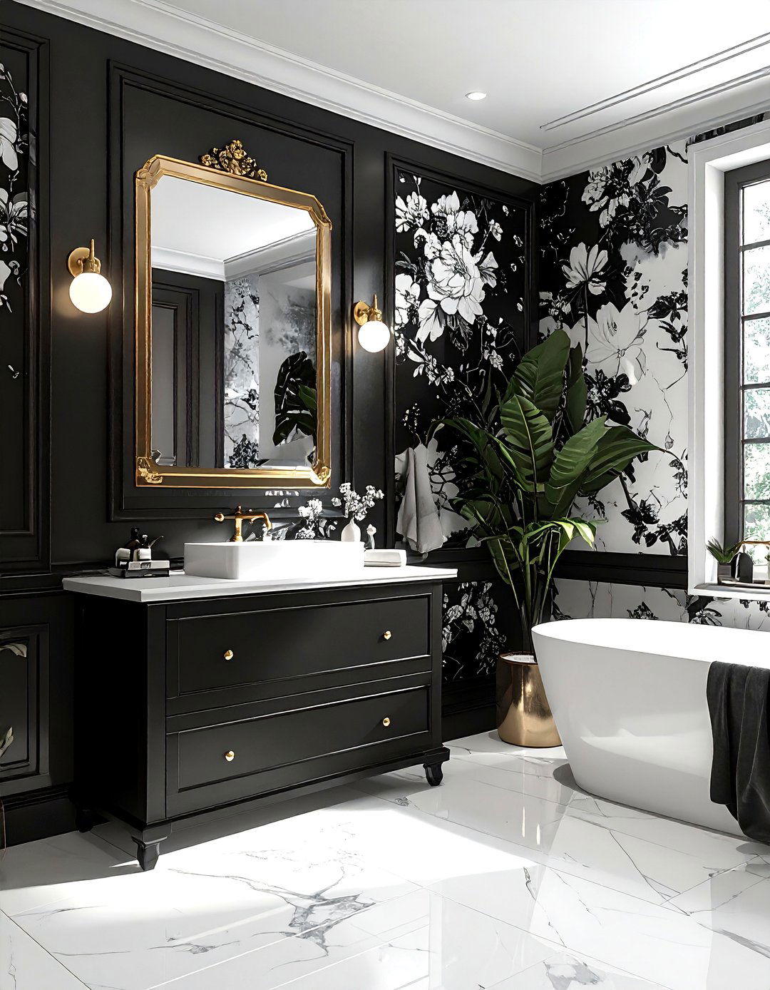 Black And White Patterned Wallpaper Bathroom - 30 white and black bathroom ideas