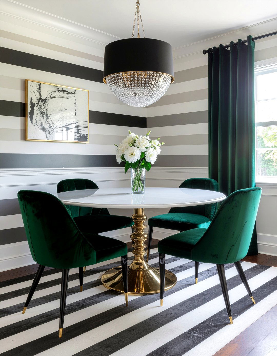 Black And White Striped Walls - 30 Hollywood regency dining room ideas