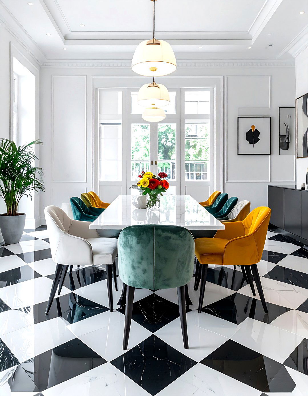 Black And White Tile - 30 dining room floor design ideas