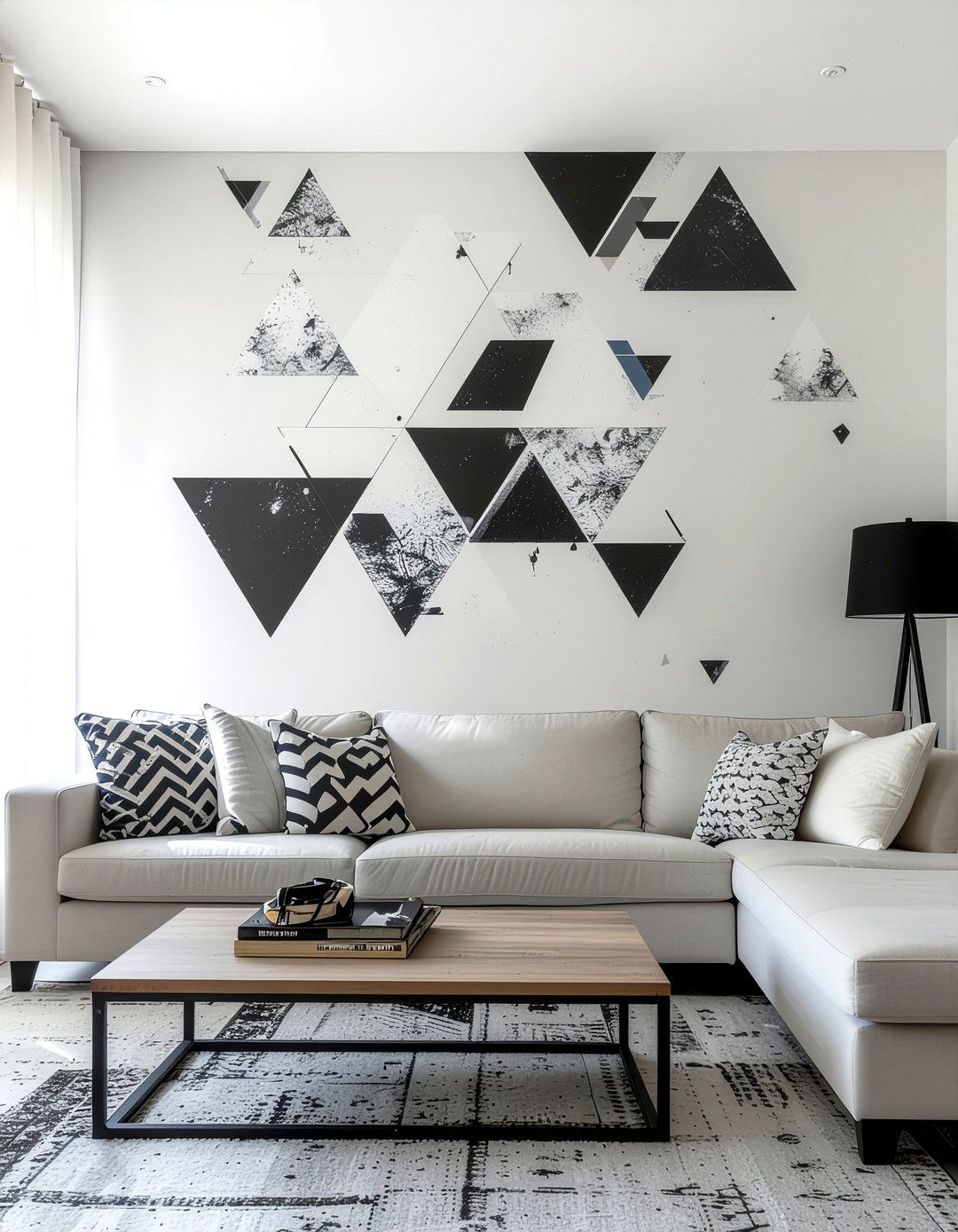Black And White Triangle Wall - 30 living room geometric wall designs