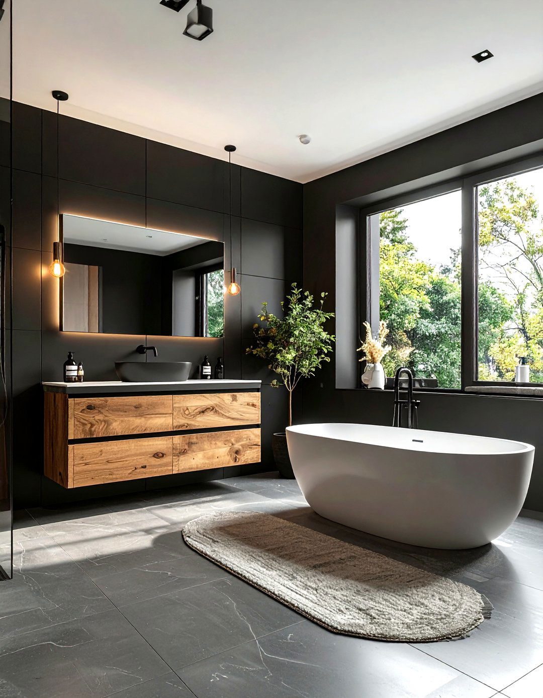 Black And Wood Bathroom - 30 dark black bathroom ideas