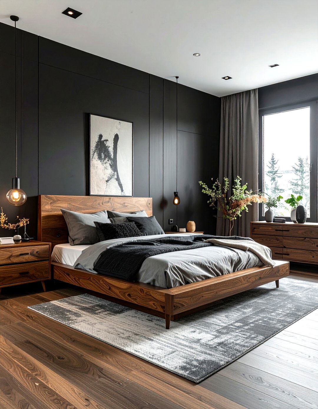 Black And Wood Bedroom - 30 dark black bedroom ideas