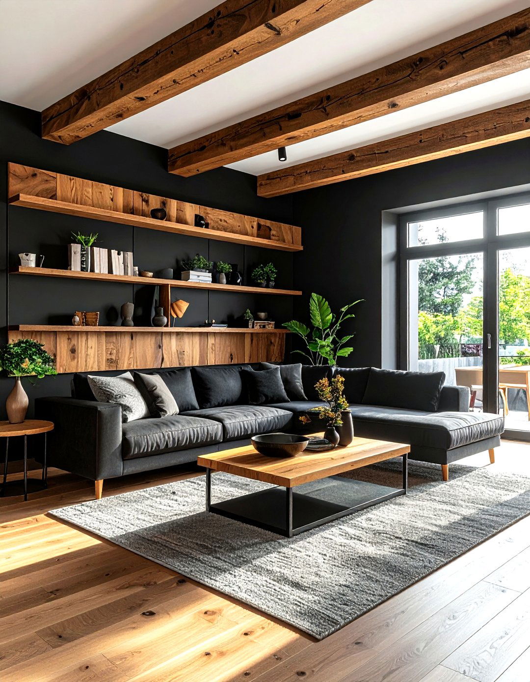Black And Wood Living Room - 30 living room black walls