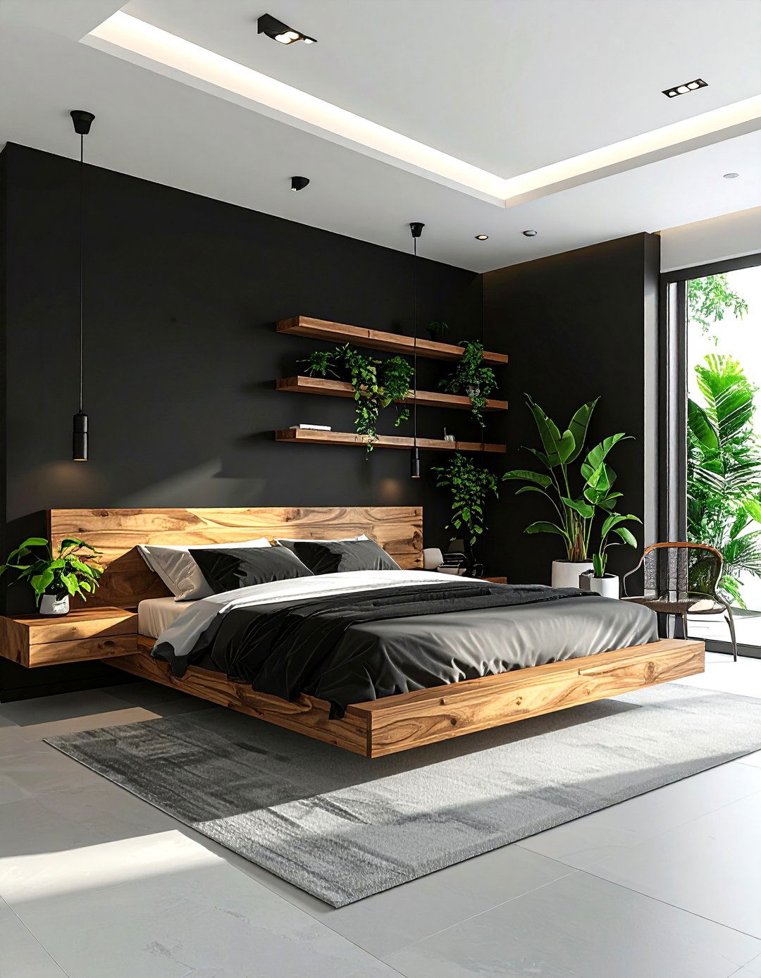 Black And Wood Tones - 30 contemporary black bedroom ideas