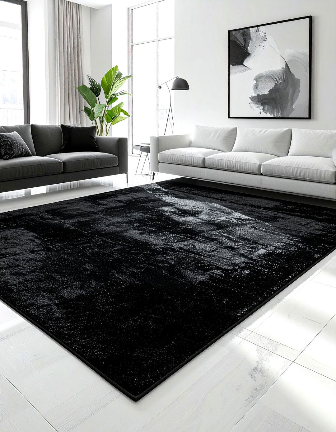 Black Area Rug - 30 dark black living room ideas