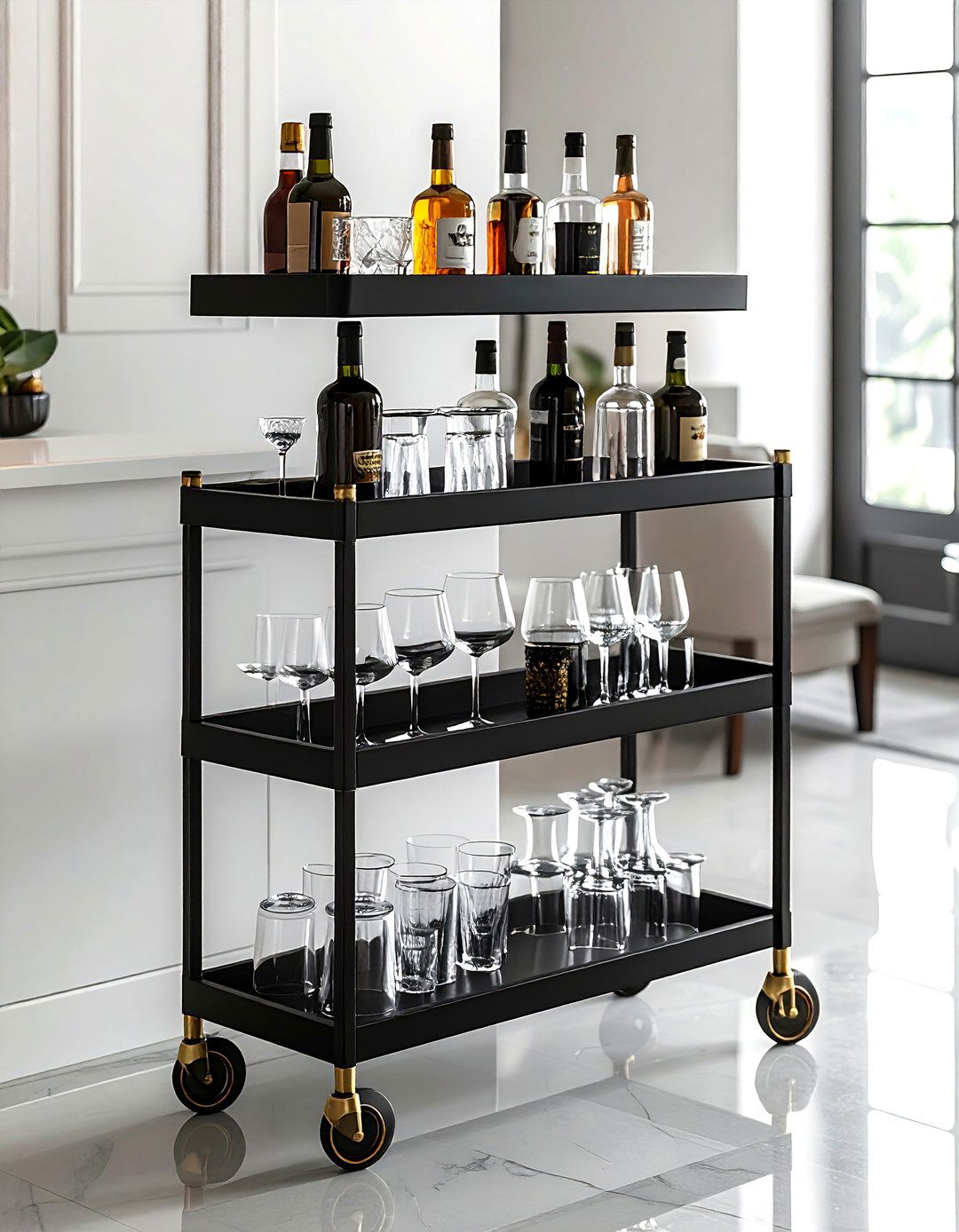 Black Bar Cart - 30 black dining room accessories ideas