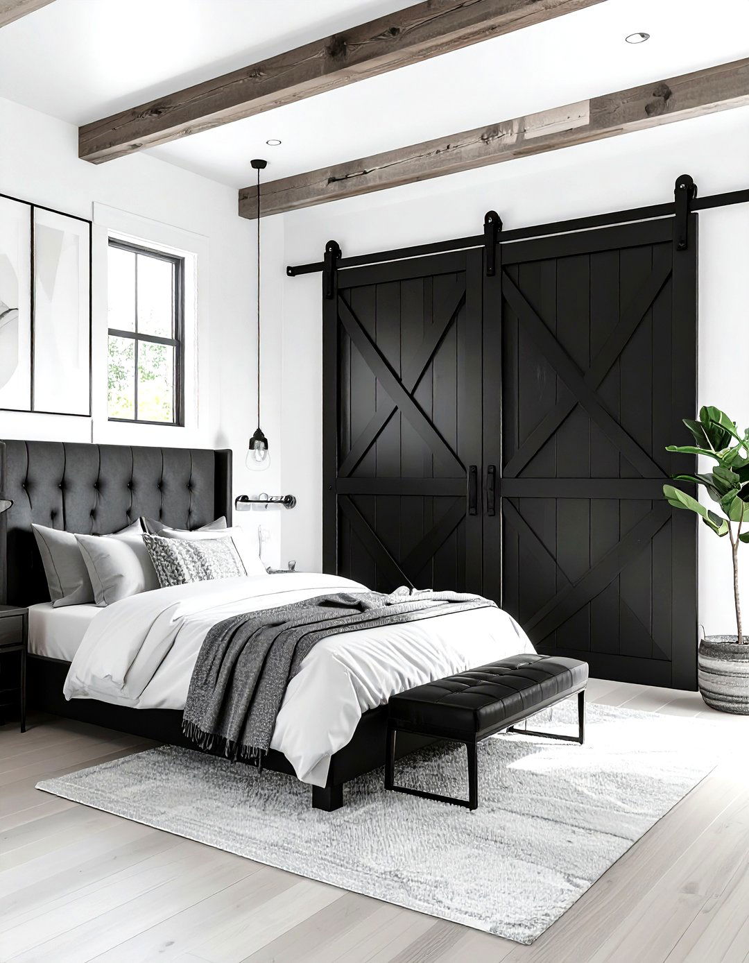 Black Barn Door - 30 modern black bedroom ideas