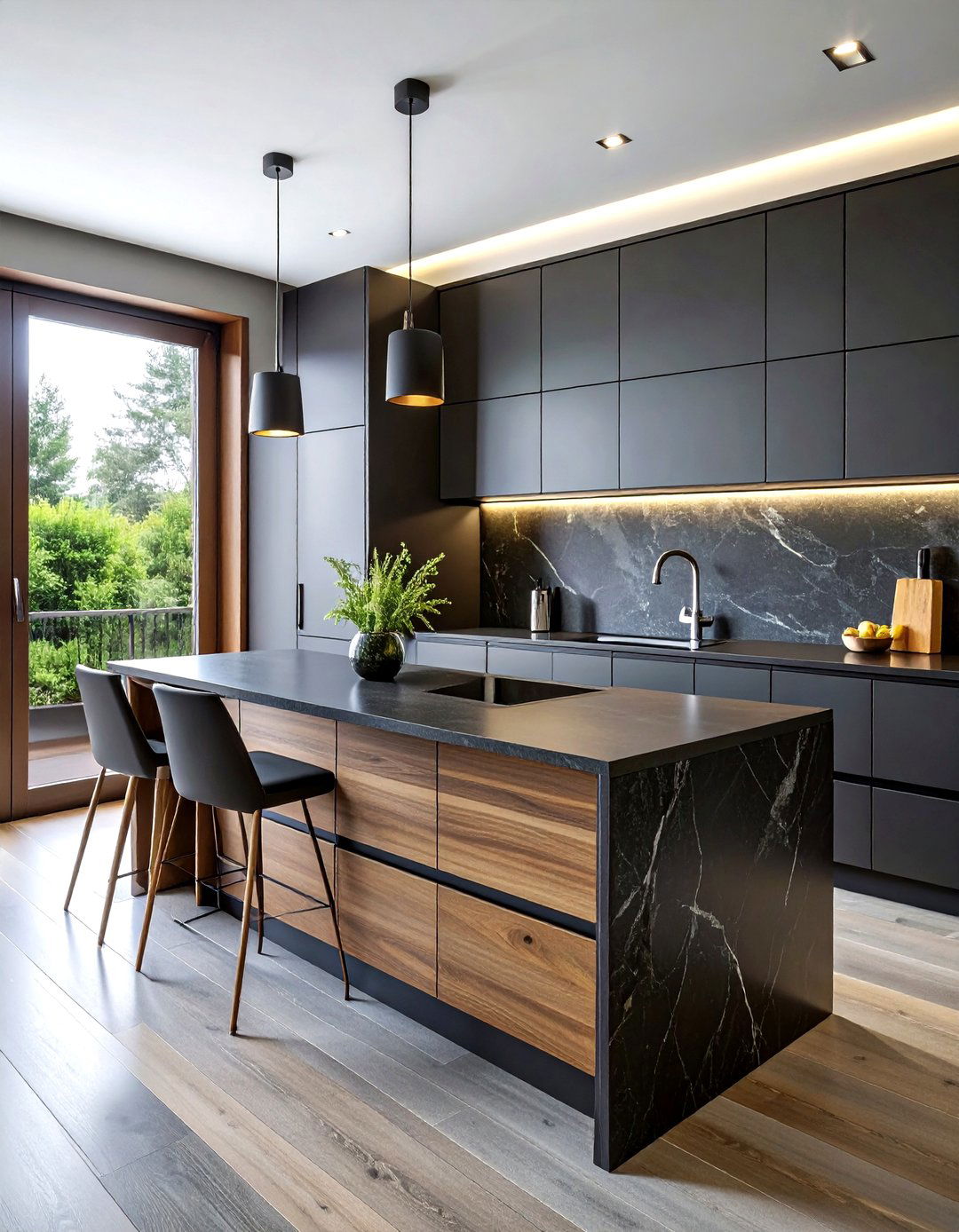 Black Basalt Tile - 30 natural stone kitchen backsplash ideas