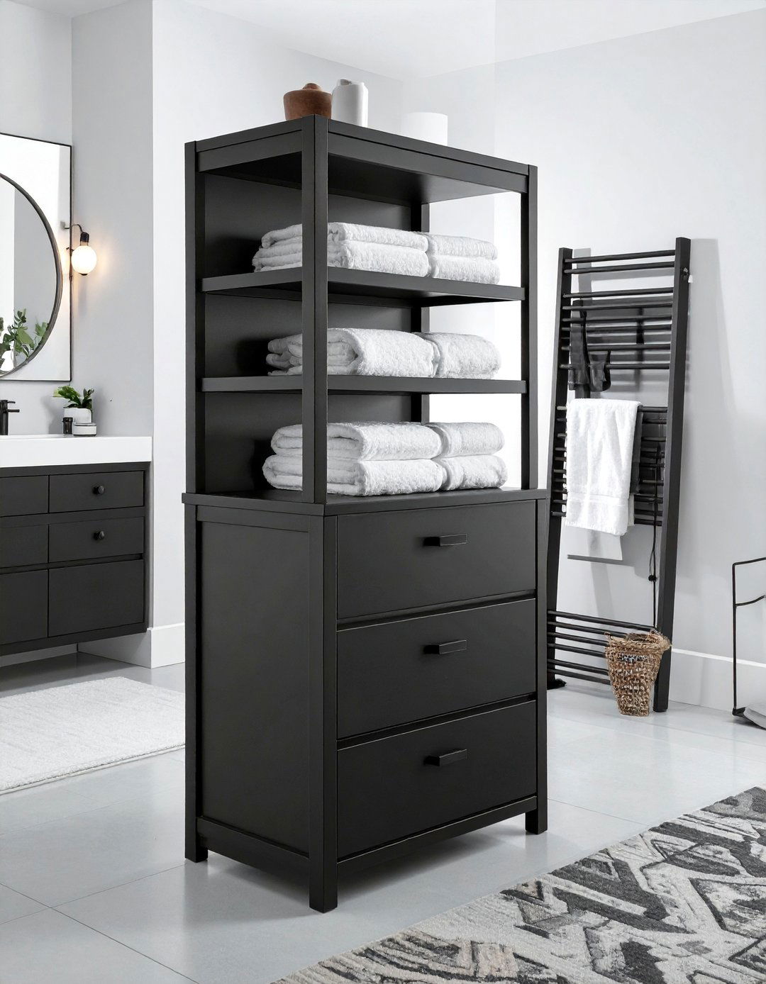 Black Bathroom Linen Tower - 30 black bathroom furniture ideas