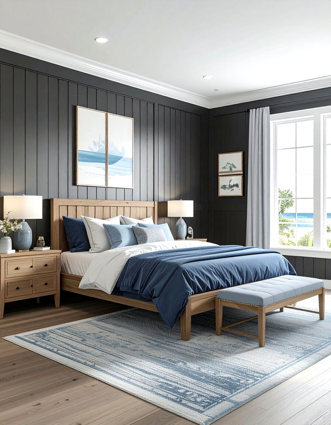 Black Beadboard Coastal Bedroom - 30 coastal black bedroom ideas