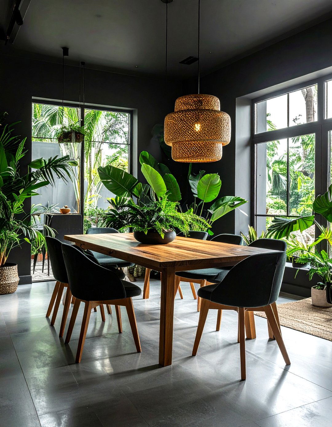Black Biophilic Dining Room - 30 black dining room design ideas