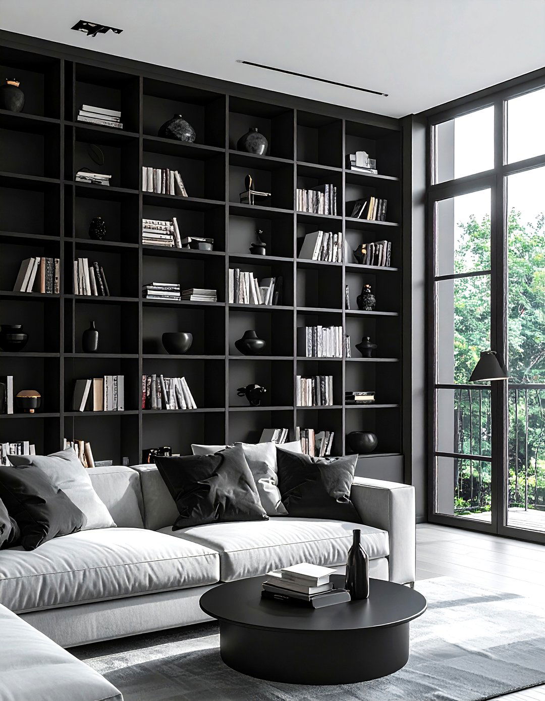 Black Bookshelf Wall Living Room - 30 black living room furniture ideas