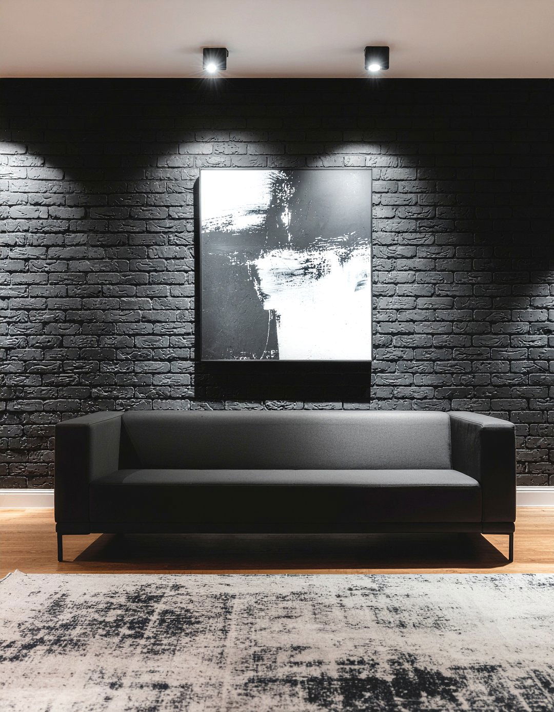 Black Brick Wall - 30 all black living room ideas