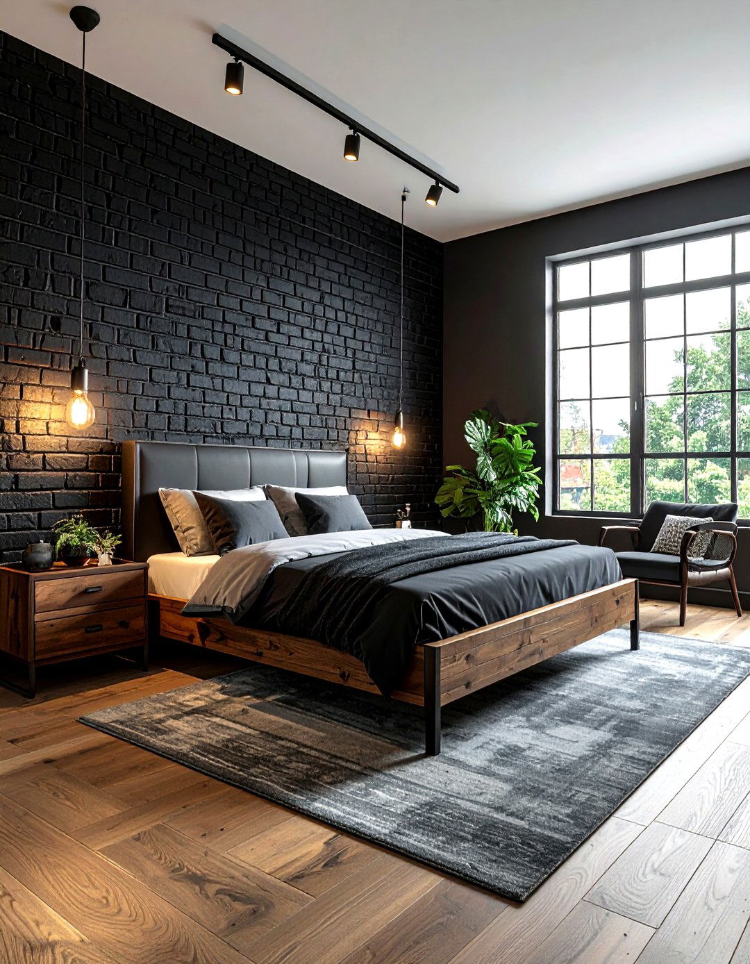 Black Brick Wall - 30 modern black bedroom ideas