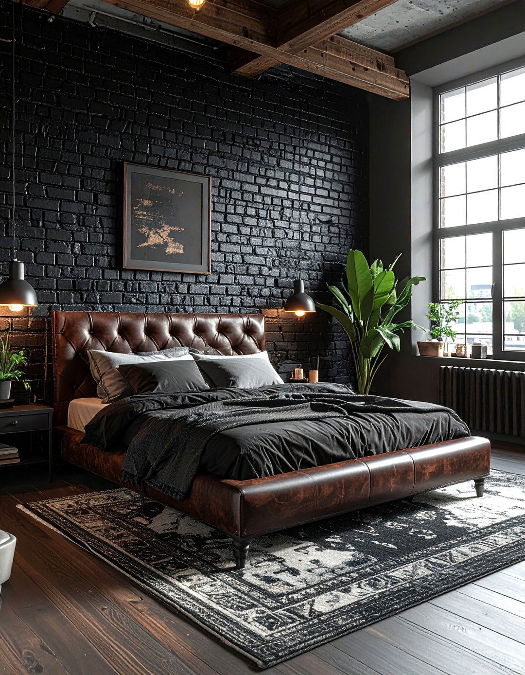 Black Brick Wall - 30 black bedroom design ideas