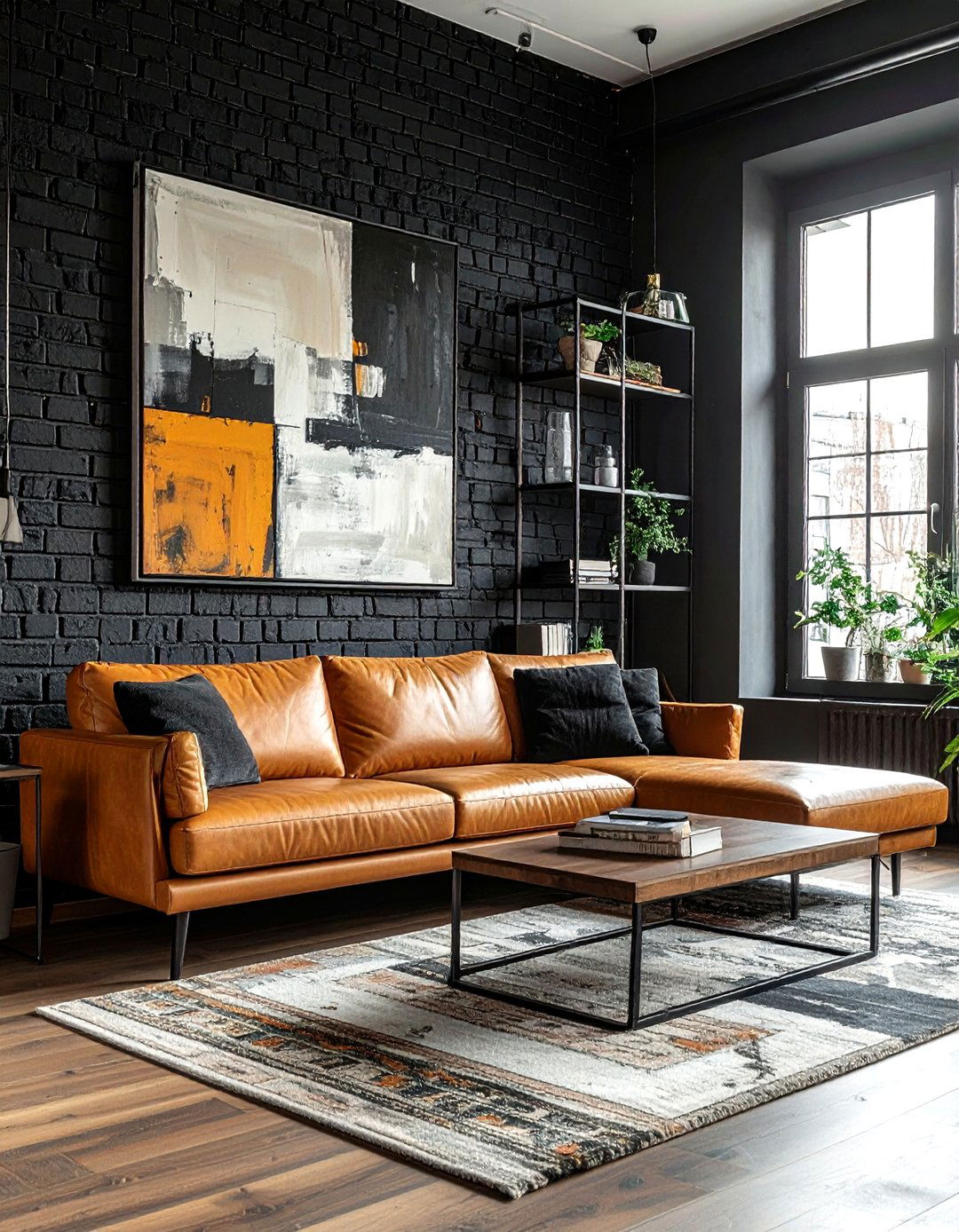 Black Brick Wall - 30 contemporary black living room ideas