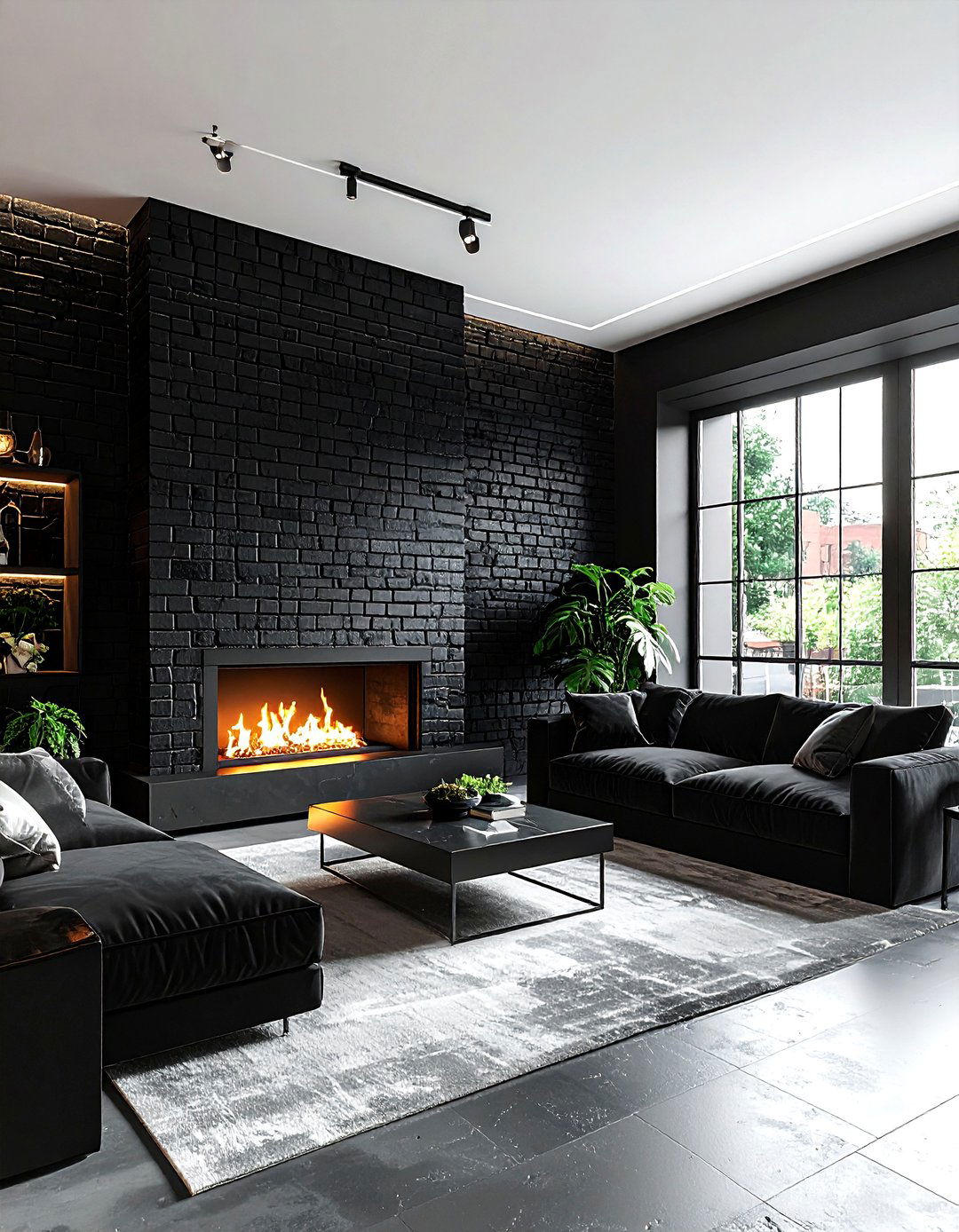 Black Brick Wall - 30 dark black living room ideas