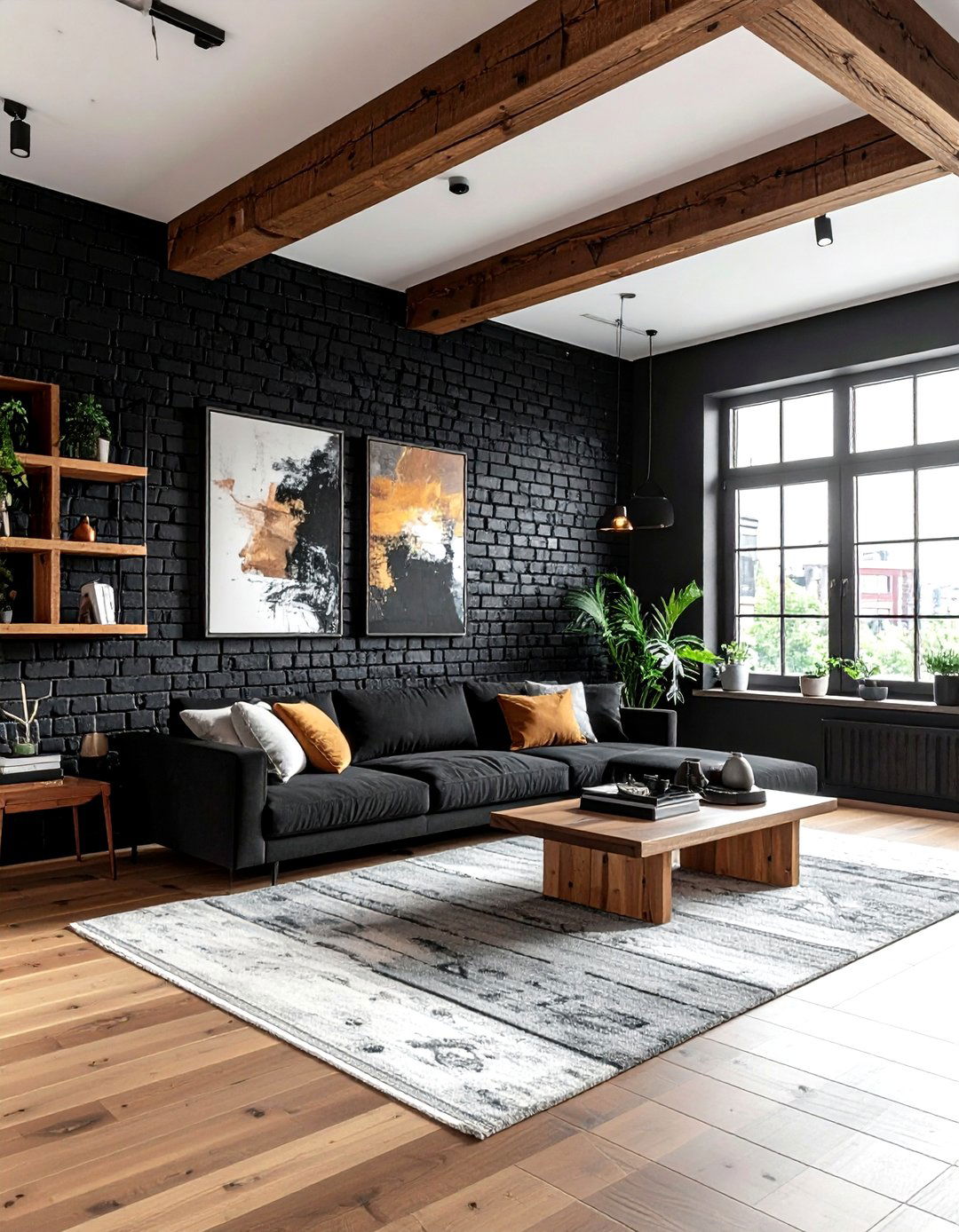 Black Brick Wall Living Room - 30 black living room design ideas