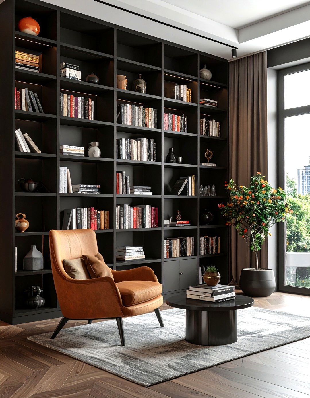 Black Built In Bookshelf Living Room - 30 living room black walls