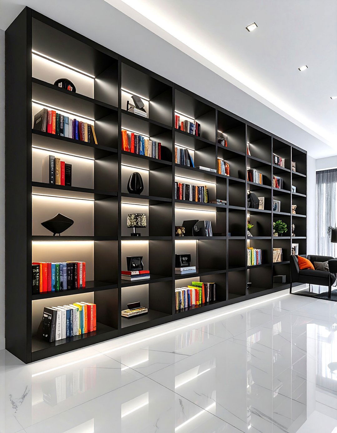 Black Built In Bookshelves - 30 black living room design ideas