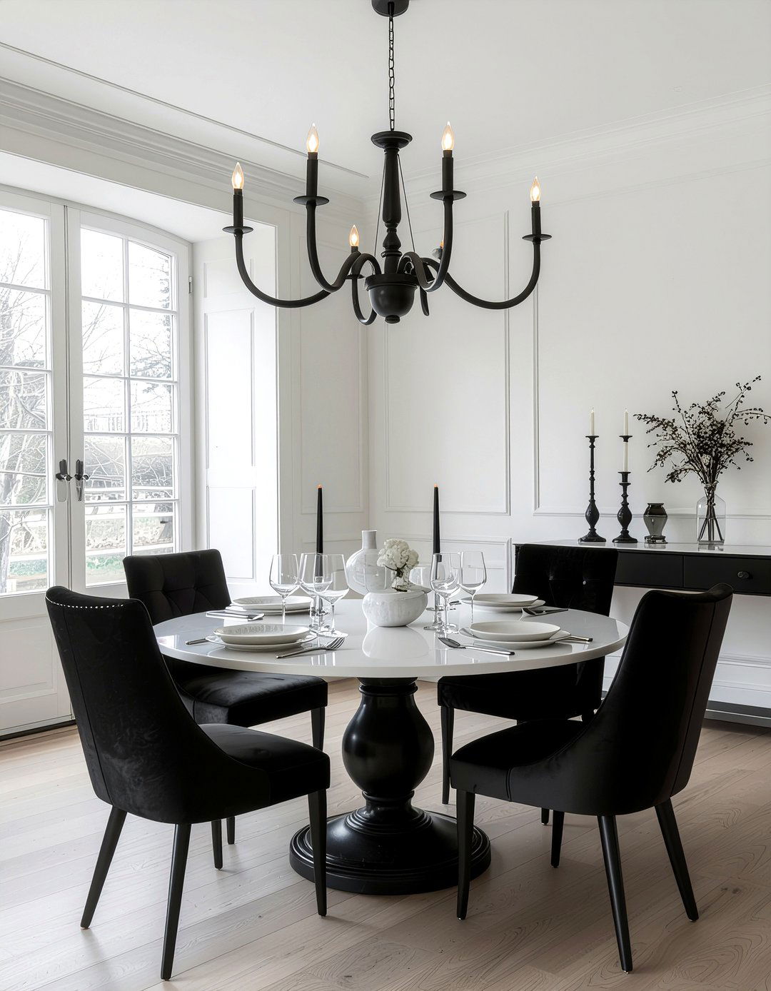 Black Candle Chandelier - 30 black and white dining room ideas