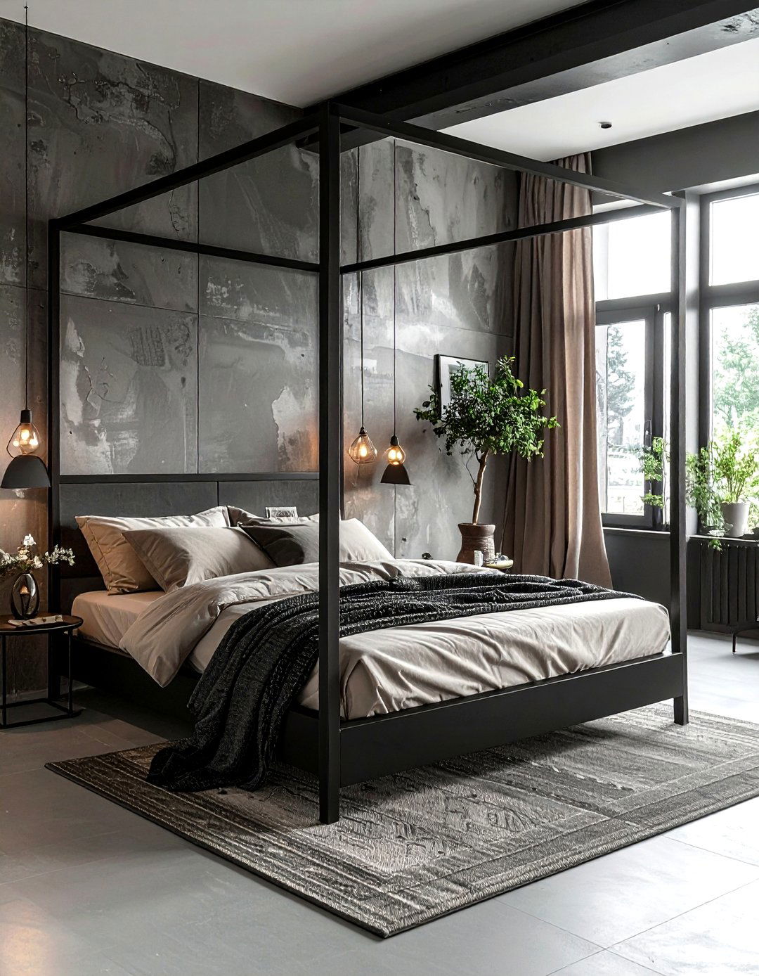 Black Canopy Bed - 30 industrial black bedroom ideas