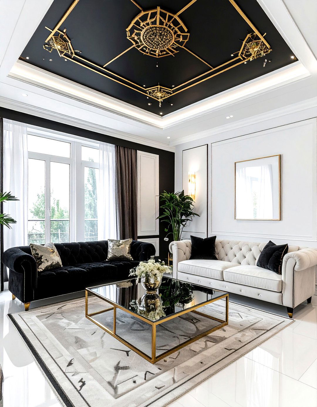 Black Ceiling Art Deco Living Room - 30 living room black ceiling ideas