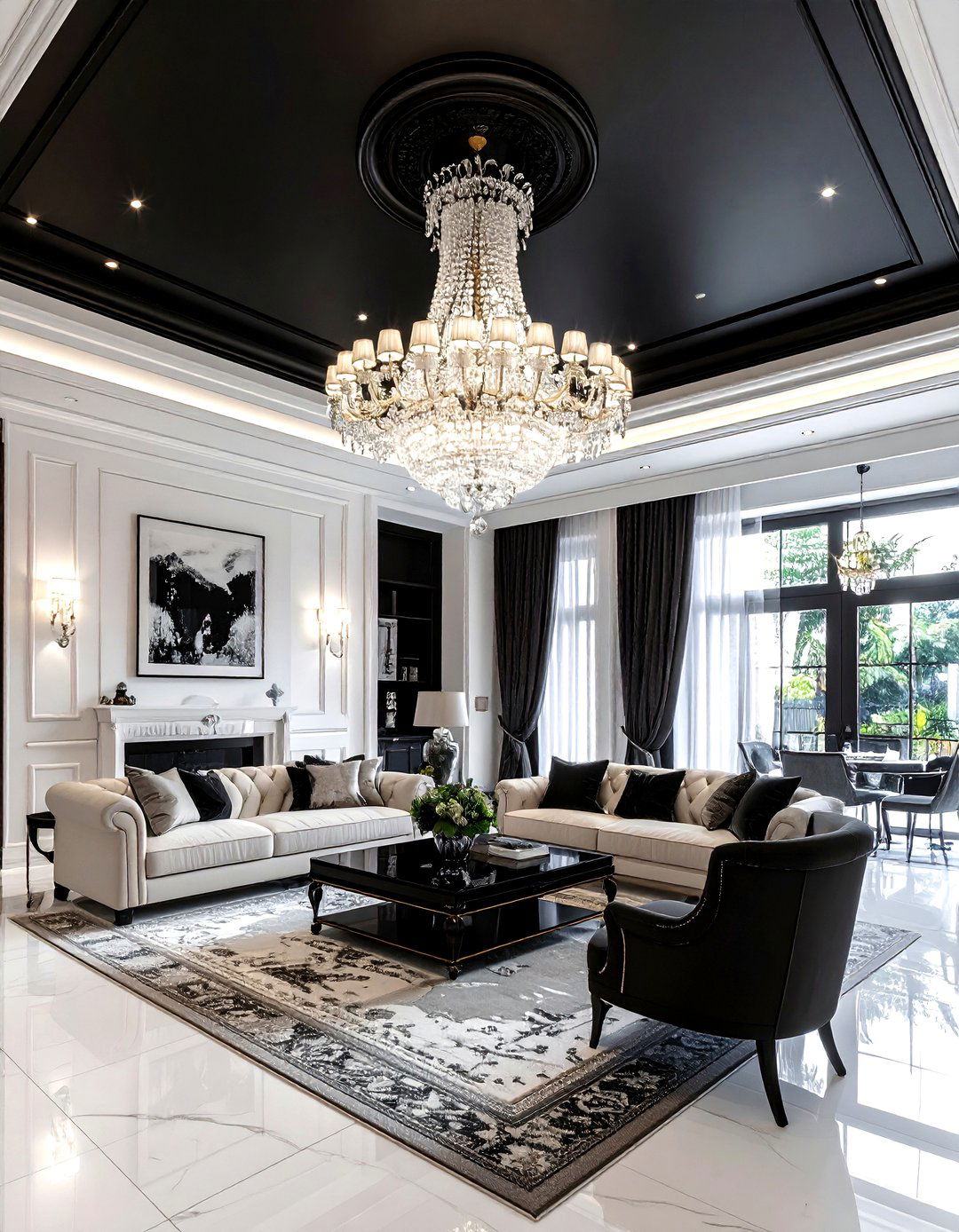 Black Ceiling Chandelier Living Room - 30 living room black ceiling ideas