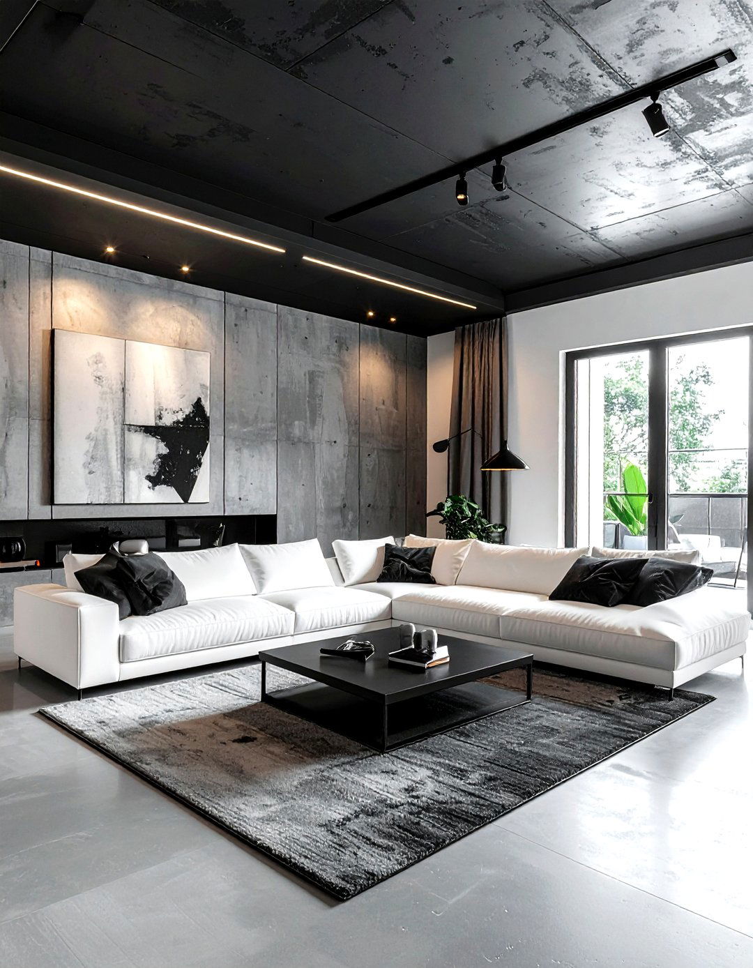 Black Ceiling Concrete Wall Living Room - 30 living room black ceiling ideas