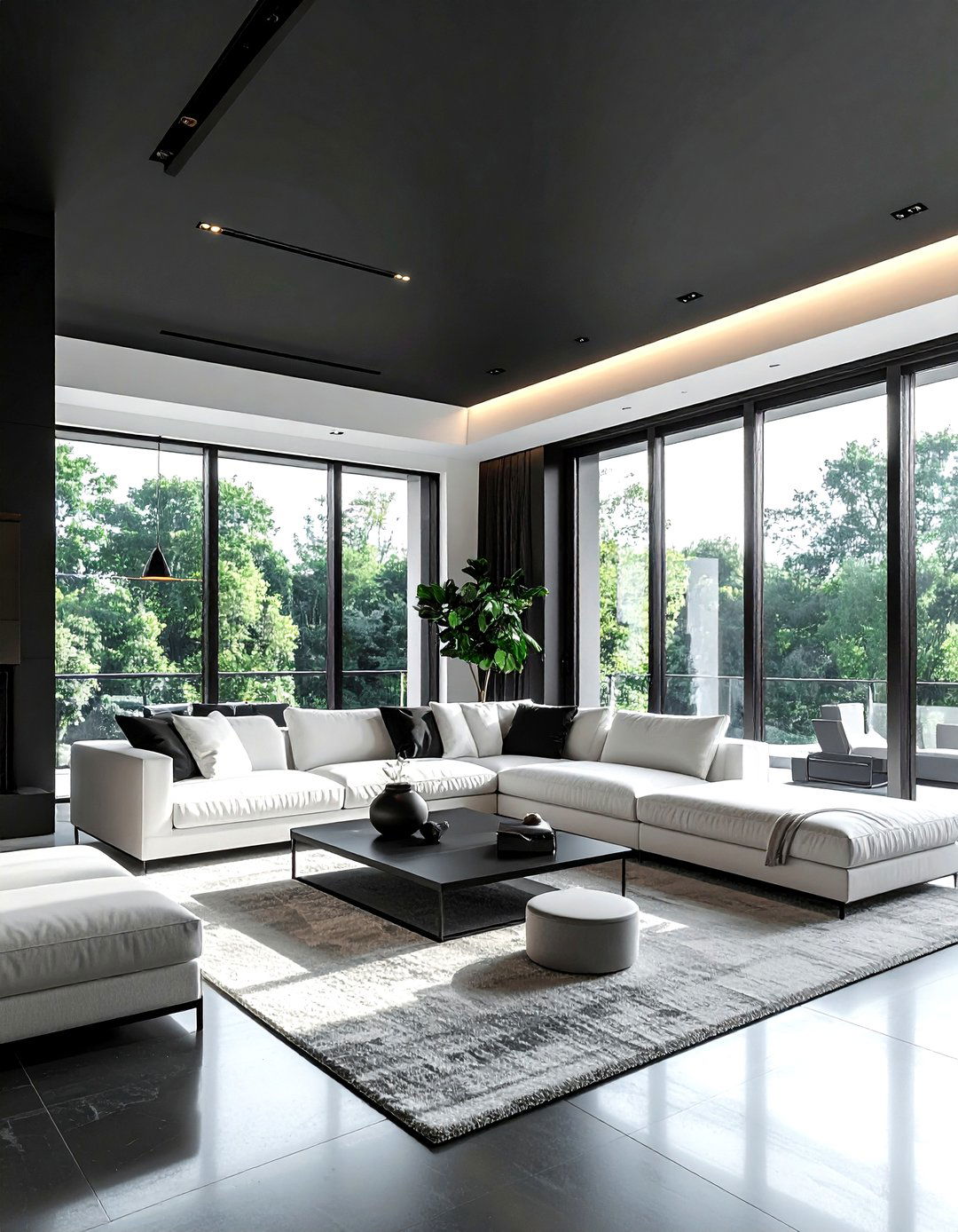 Black Ceiling Large Windows Living Room - 30 living room black ceiling ideas