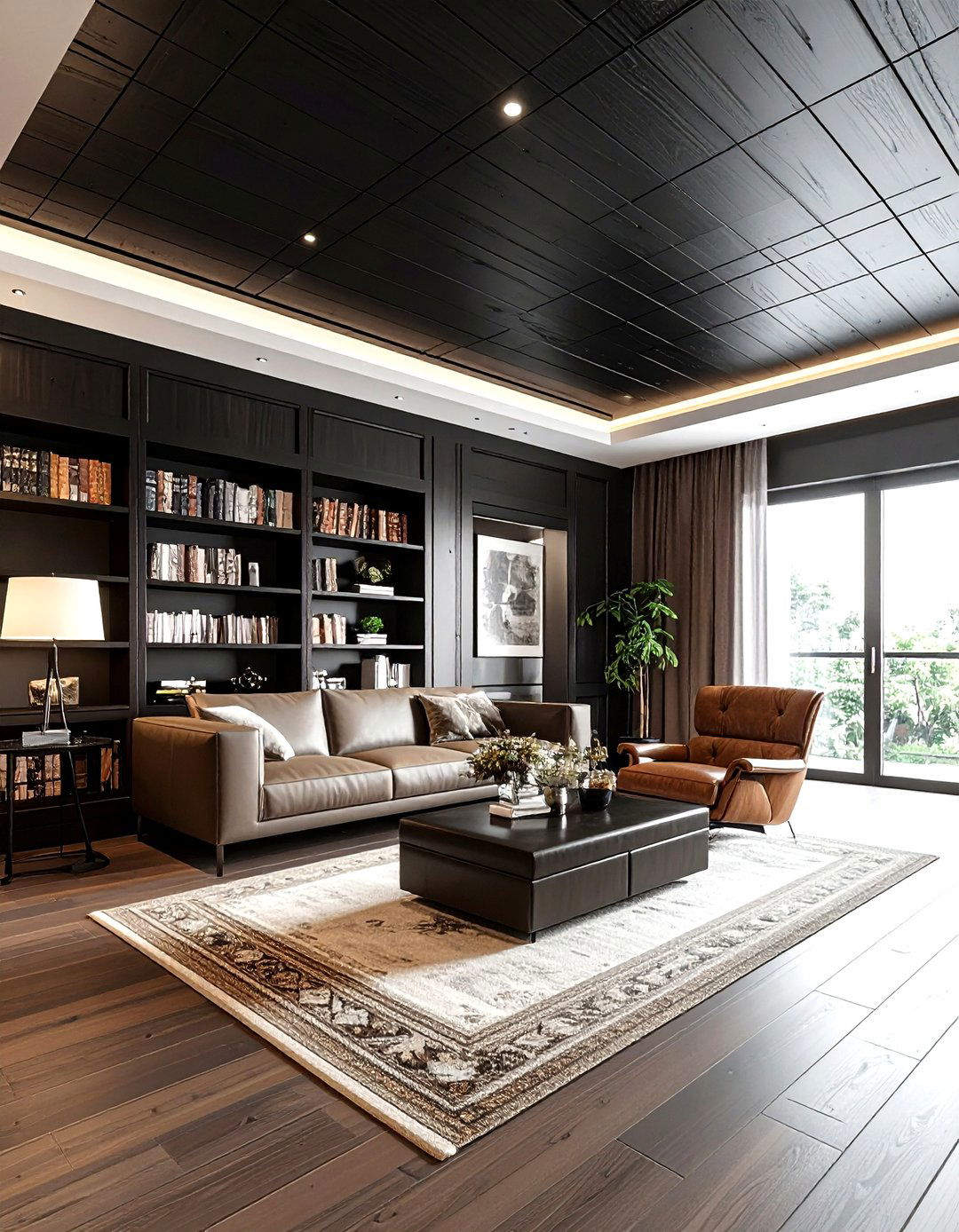 Black Ceiling Wood Paneling Living Room - 30 living room black ceiling ideas