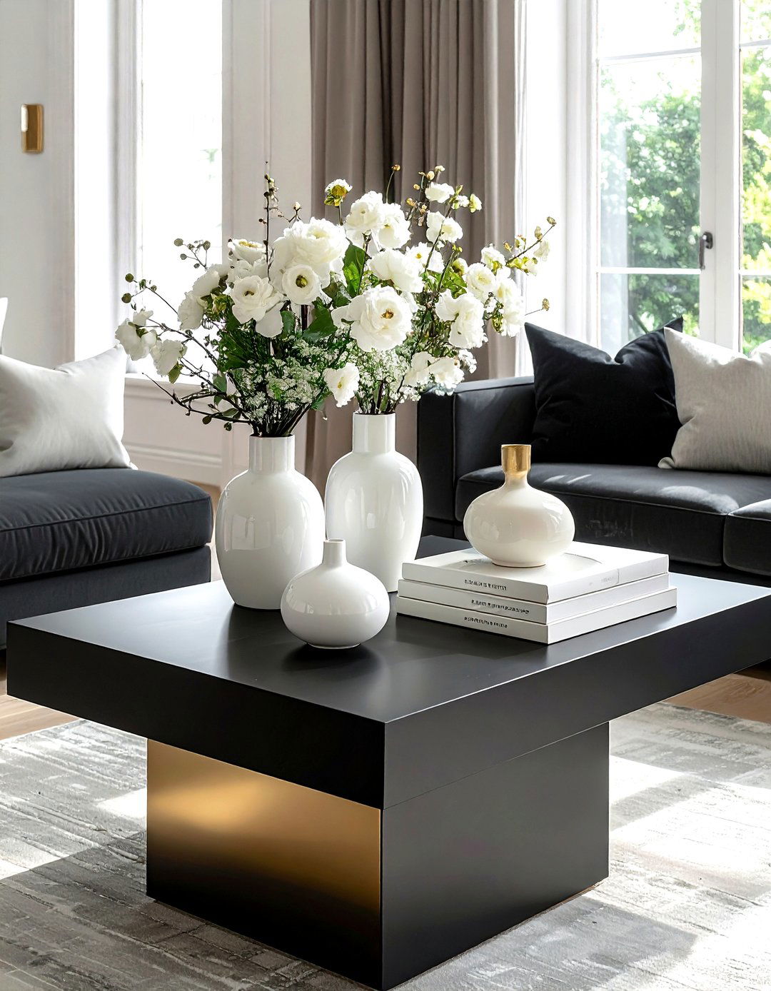 Black Coffee Table - 30 living room tablescape ideas