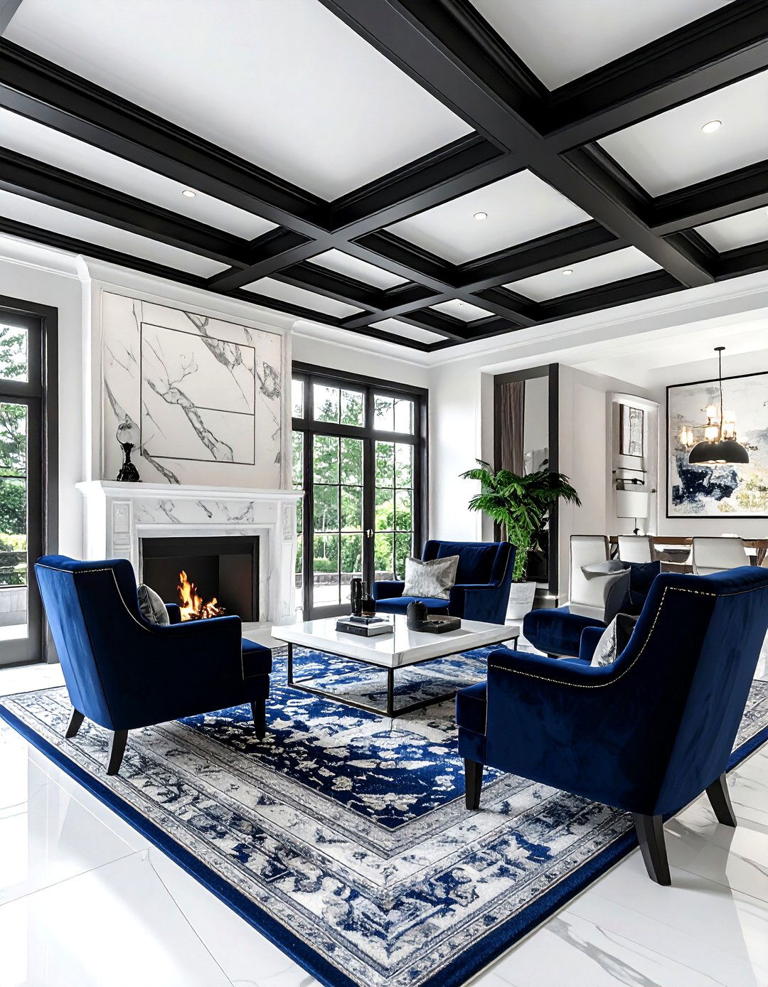 Black Coffered Ceiling Living Room - 30 living room black ceiling ideas
