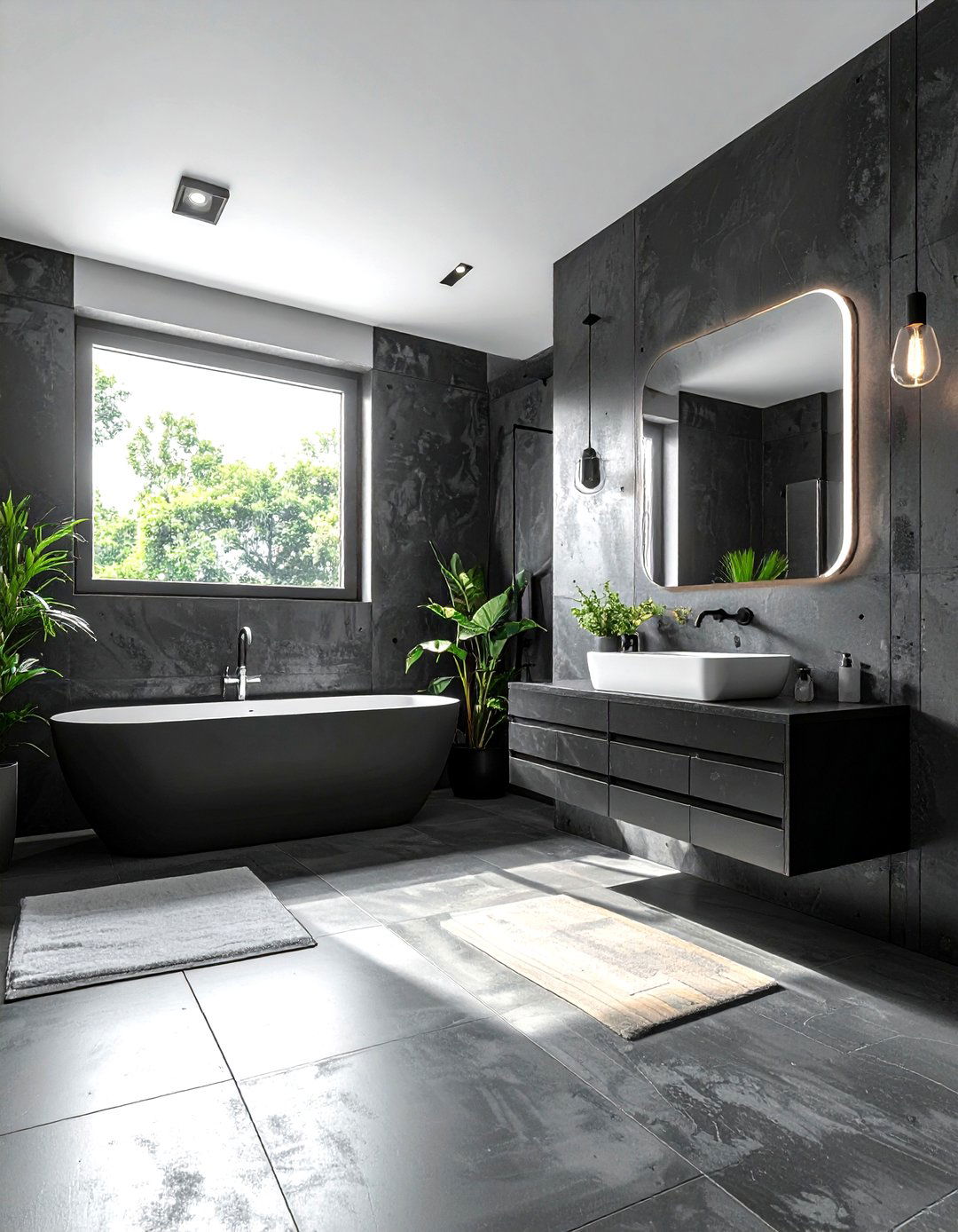 Black Concrete Bathroom - 30 dark black bathroom ideas