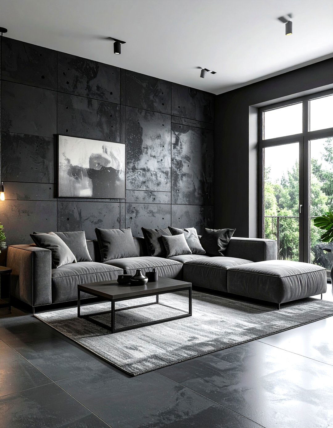 Black Concrete Living Room - 30 living room black walls