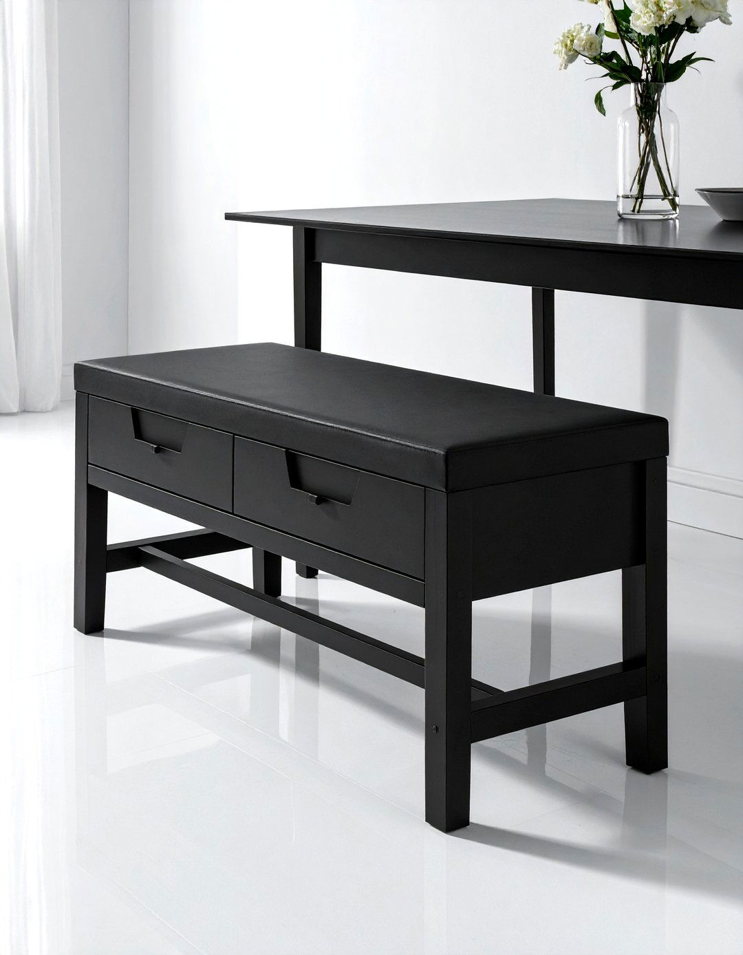 Black Contemporary Storage Bench - 30 storage dining bench ideas