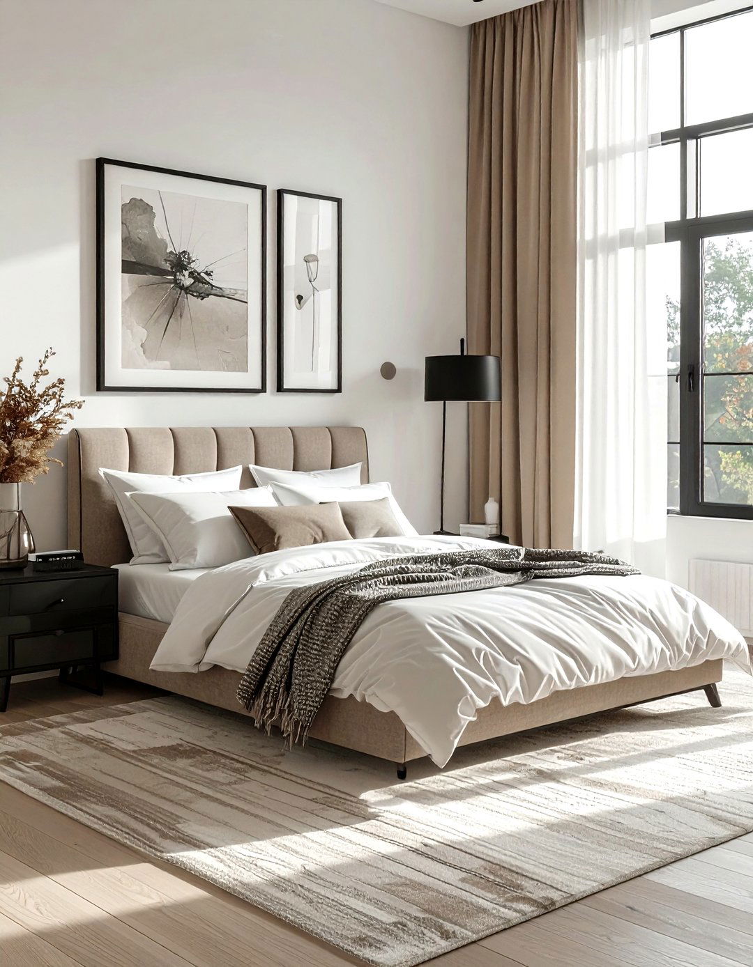Black Detail Beige White Bedroom - 30 beige and white bedroom ideas