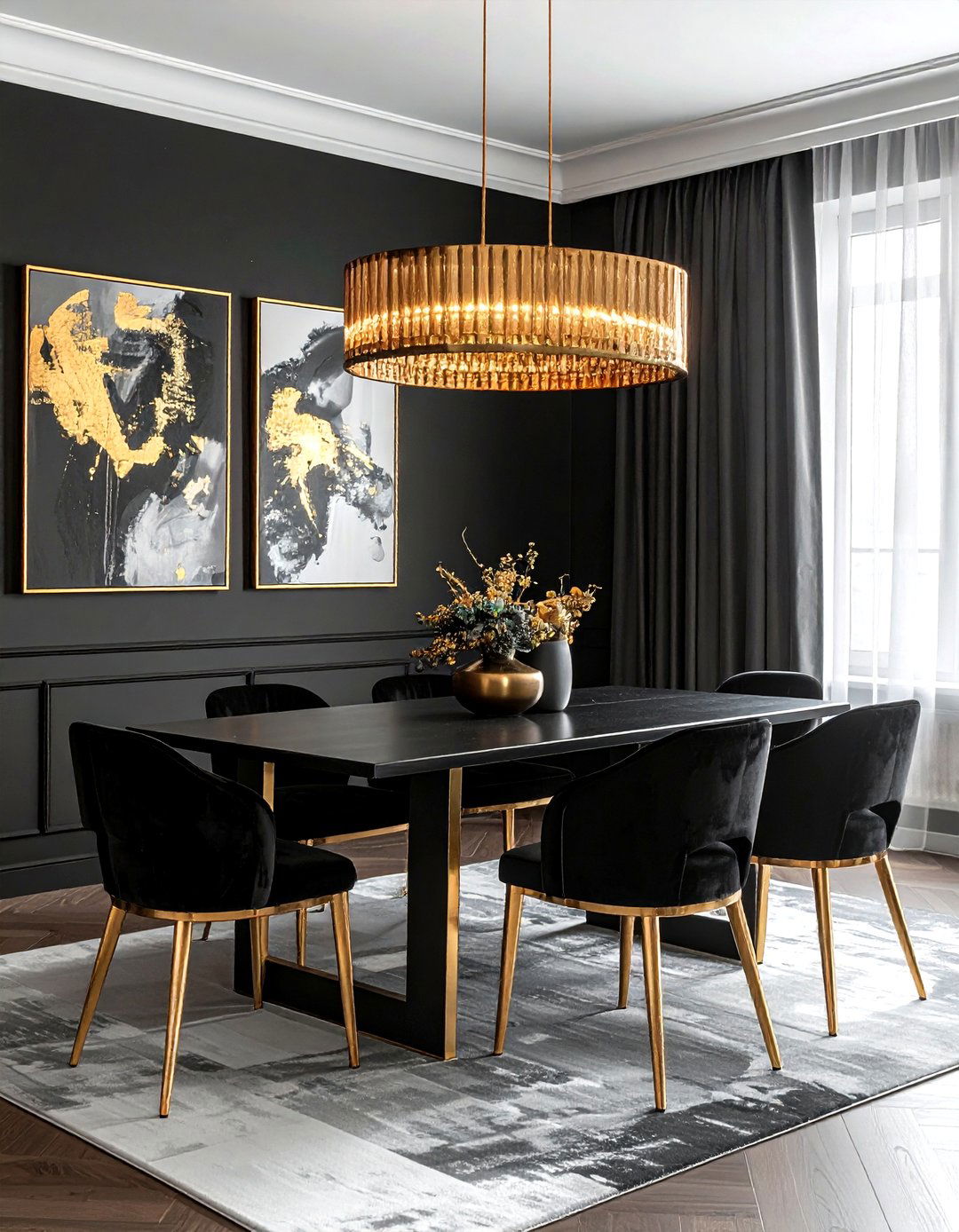 Black Dining Room With Gold Accents - 30 black dining room design ideas