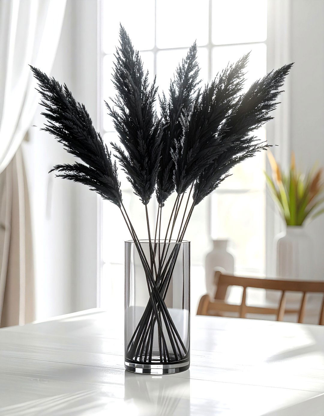 Black Dried Pampas Grass - 30 black dining room accessories ideas