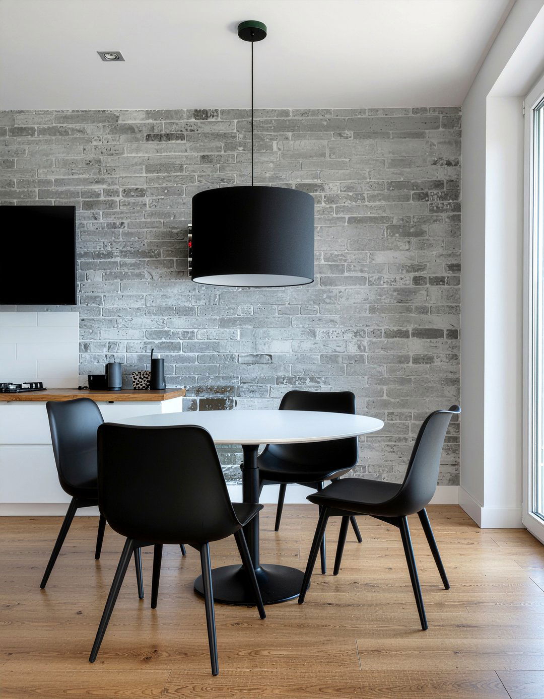 Black Drum Pendant Light - 30 black and white dining room ideas