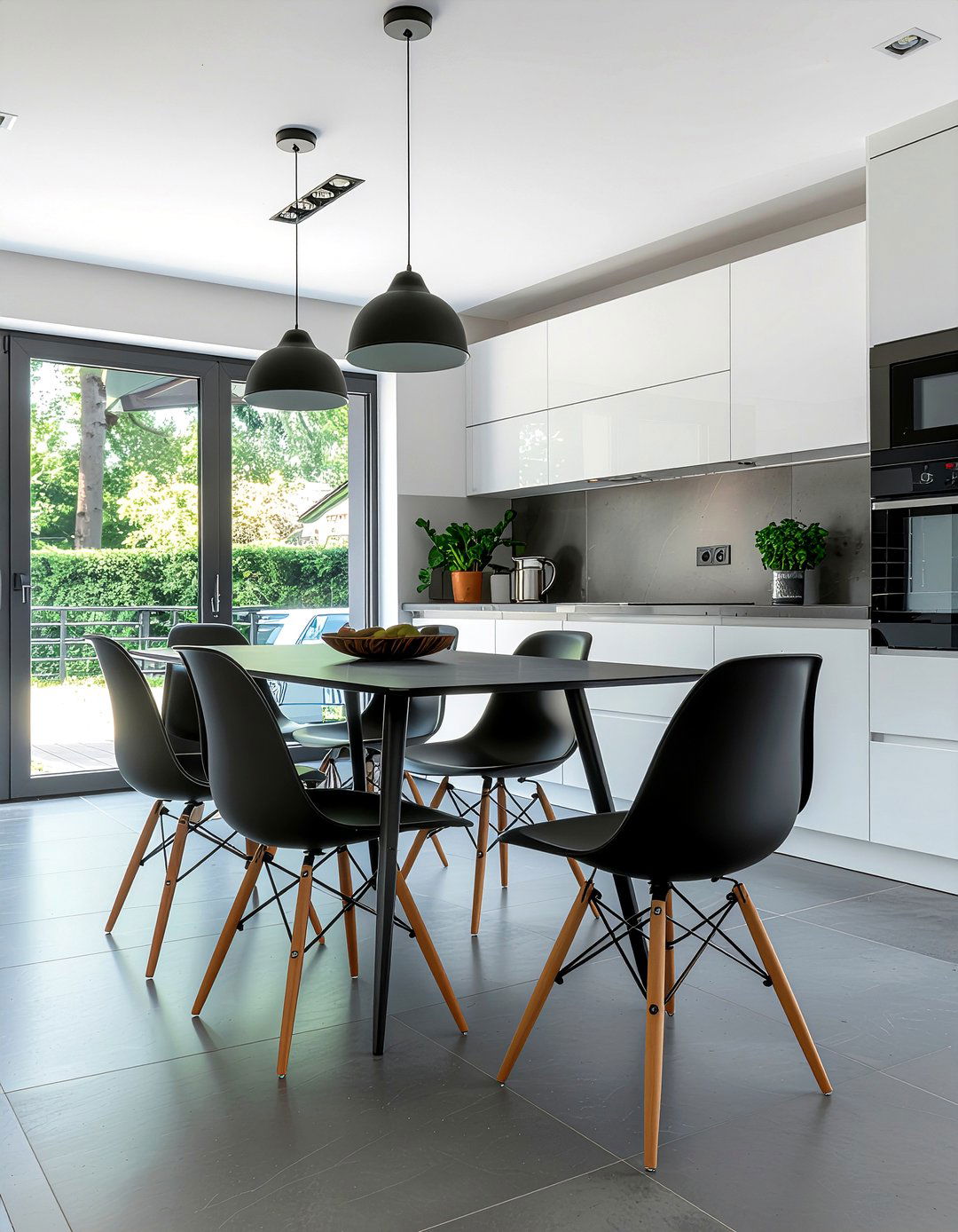 Black Eames chair in modern kitchen - 30 Eames dining chair ideas
