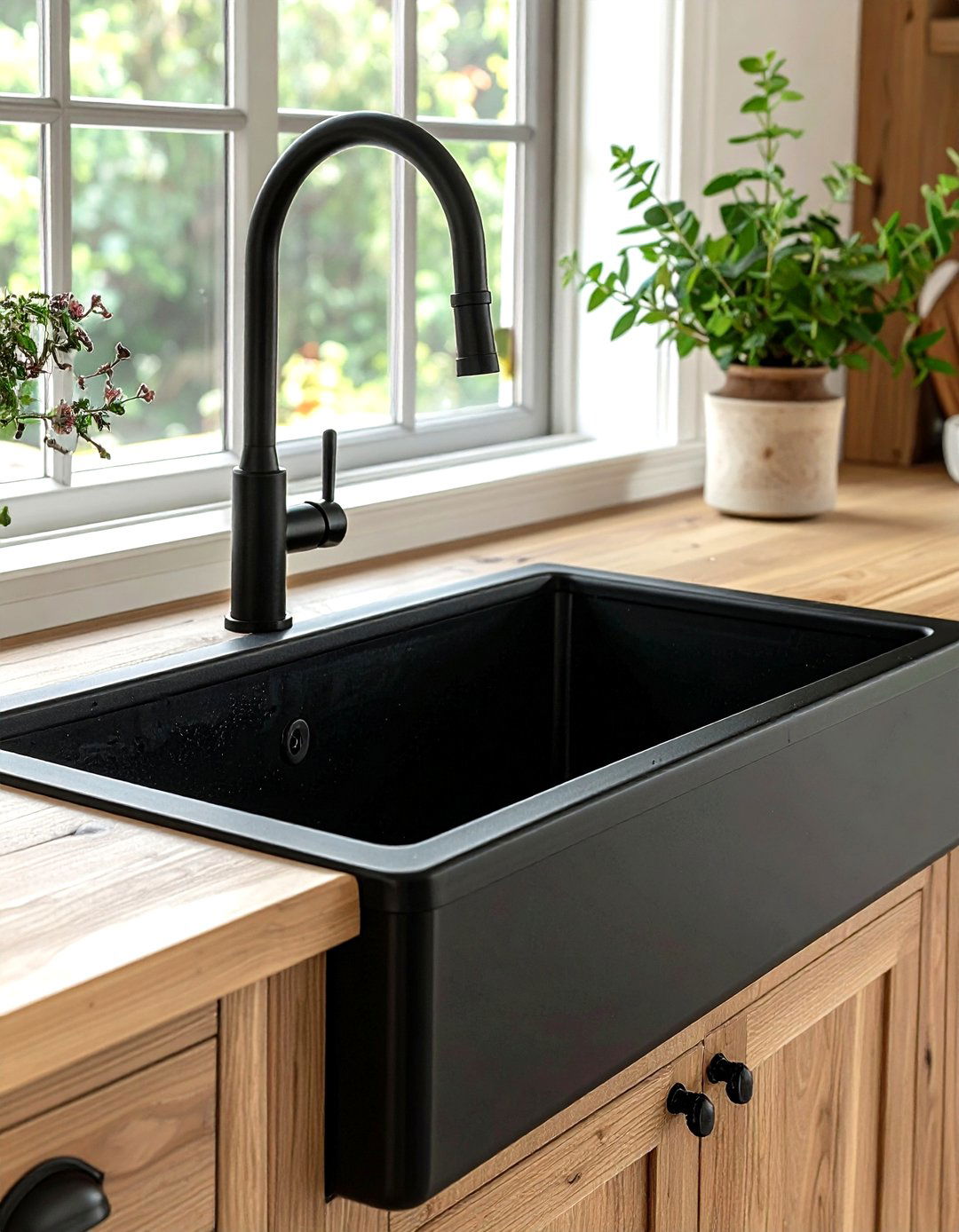 Black Farmhouse Sink - 30 black accent kitchen ideas